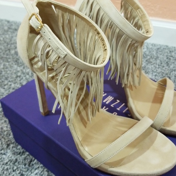 Stuart Weitzman Love Fringe Buff Suede Sandals - Picture 2 of 8